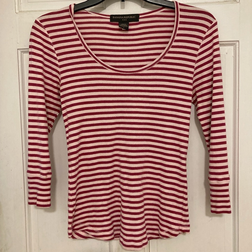 Banana Republic Pink and White Striped Top 3/4 Sleeve